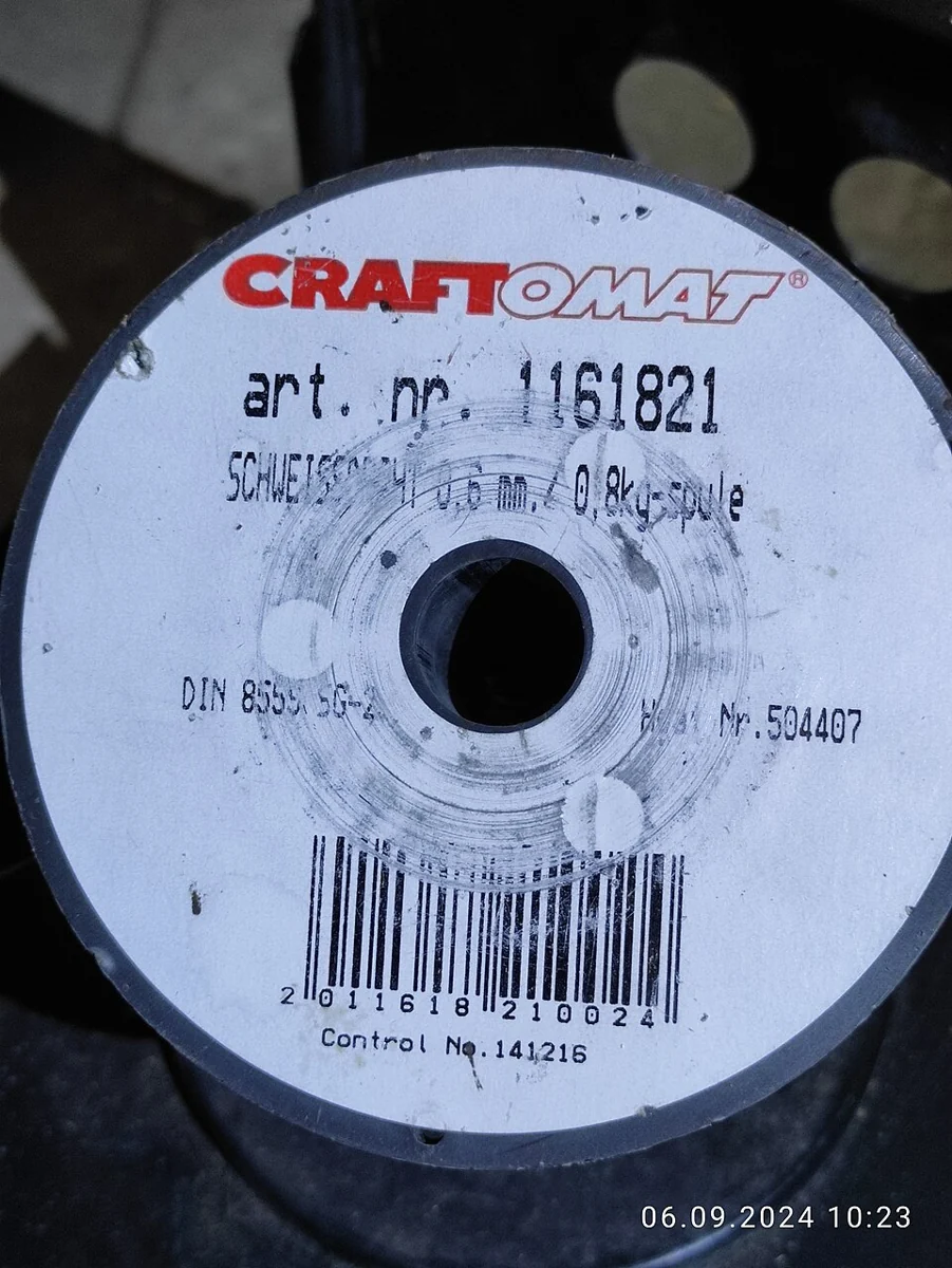 Exemple de bobine de fil CRAFTOMAT Ø 0,6 mm. Marque, nuance, diamètre et poids proposés selon votre demande.